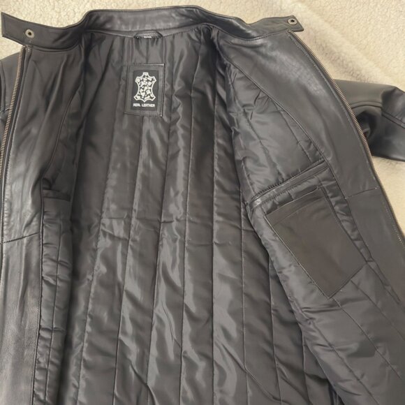 Mens Black Leather motorcycle Jacket  Zipper Pockets & Stand Collar Size XXL - Picture 11 of 16